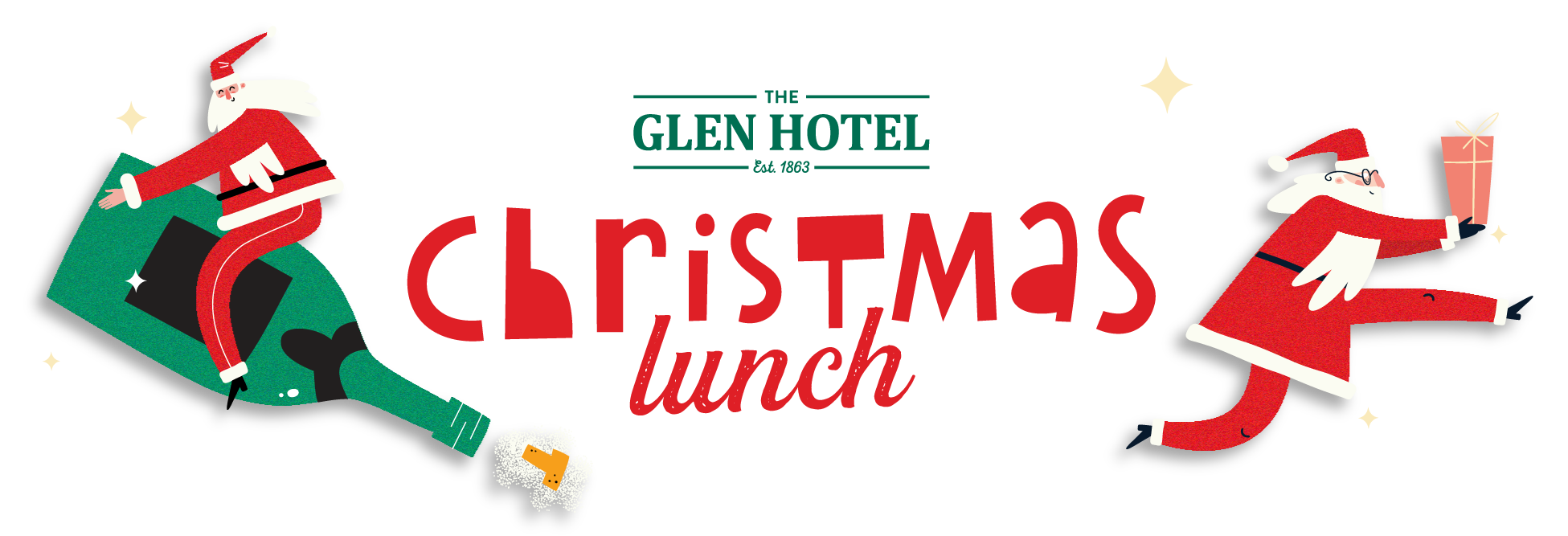 Christmas Lunch with cartoon santas